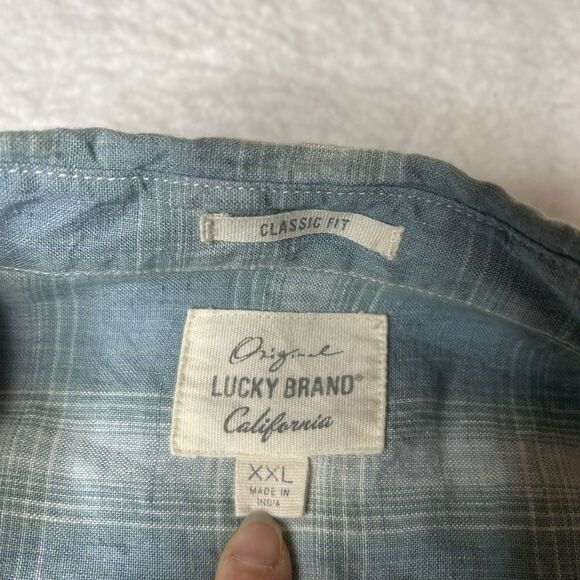 Lucky Brand Original Classic Fit Men’s 100% Linen Plaid Shirt Blue XXL Coastal - Picture 2 of 8
